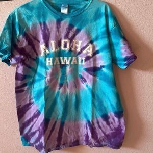 Purple and blue tie-dye unisex t-shirt Hawaii colorful size large
